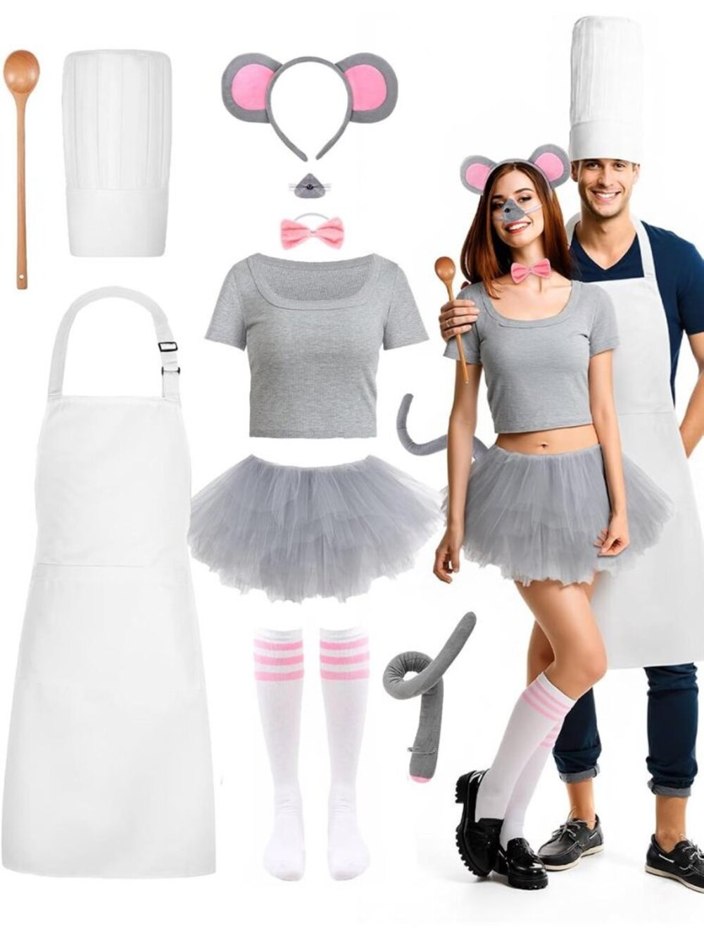 Hillban 10 Pcs Halloween Mouse Chef Couple Costume Accessories Tutu Skirt Chef